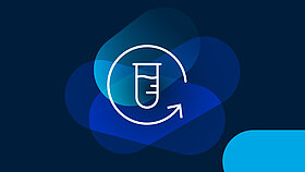 White test tube icon with a circle forming an arrow around it