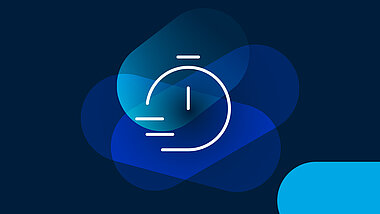 Weißes Icon minimale Durchlaufzeit auf blauem Hintergrund