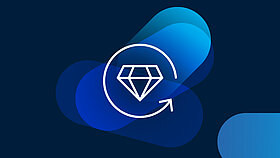 Icon of a diamond inside a circle, shaped like an arrow