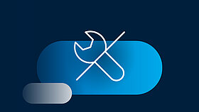 White icon of a crossed-out wrench