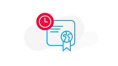 Icon einer Auszeichnung mit einer roten Uhr