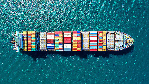 Bird's eye view of a container ship