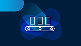 White icon production on blue background