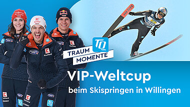 Selina Freitag, Philipp Raimund und Andreas Wellinger beim Skispringen in Willingen