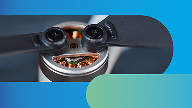 Close-up of an electric direct drive with visible copper windings