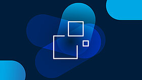 White icon three squares of different sizes on a blue background