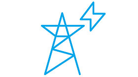 Blue icon on white background High current & high voltage design