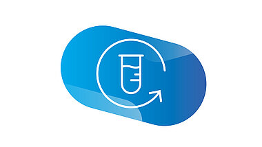 Icon of a test tube with an arrow forming a circle