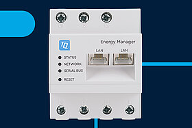 Produktbild Energy Manager von TQ-Automation mit blauem Hintergrund