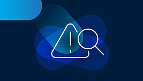 An icon consisting of an exclamation point inside a triangle and a magnifying glass