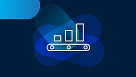 White icon three rectangles of different sizes on a blue background