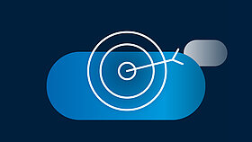 White icon of an arrow with a target