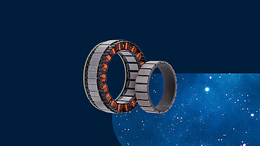 Two servo motors on a blue background with a section of the starry sky