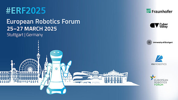 Grafik des European Robotics Forum 2025 in Stuttgart mit Logos