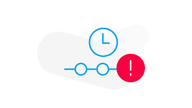 Icon einer Uhr mit einem roten Button mit Ausrufezeichen