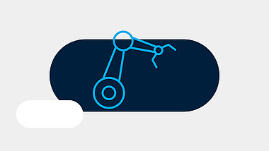 Blue icon of a robotic arm
