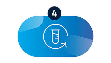 Icon of a test tube with a circle as an arrow