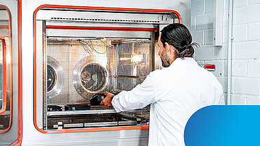 An employee is conducting an environmental simulation test