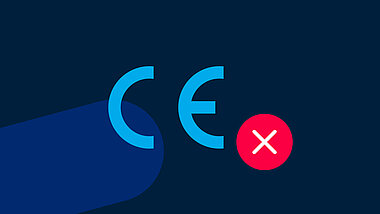 Light blue CE icon with a red "x" on a dark blue background