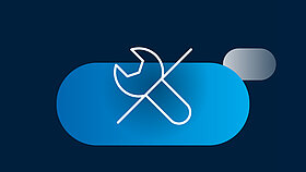 White icon of a crossed-out wrench