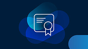 White icon of an award on a dark blue background