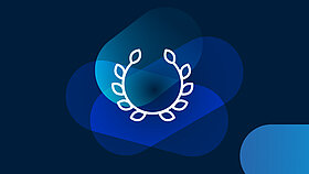 White icon experience on blue background