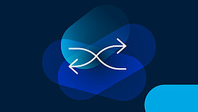 White icon arrows on blue background