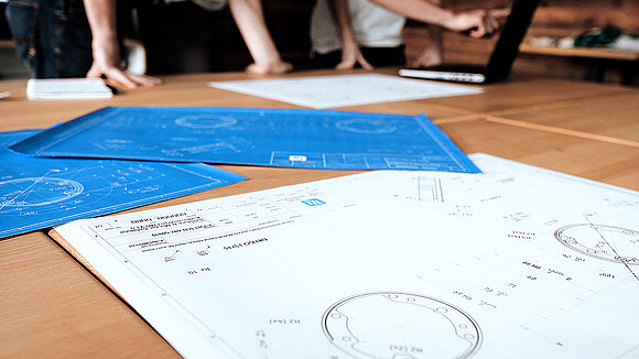 Construction drawings on a table