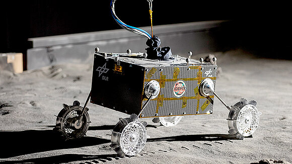 The IDEFIX lunar rover during a test on a simulated lunar surface