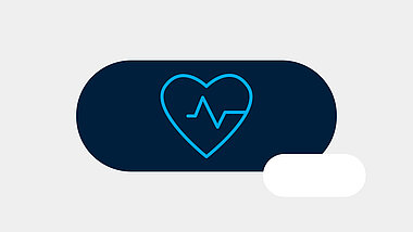 Blue icon of a heart with a heart rate line
