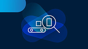 White icon magnifying glass on dark blue background