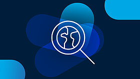 Icon einer Lupe mit einem Globus