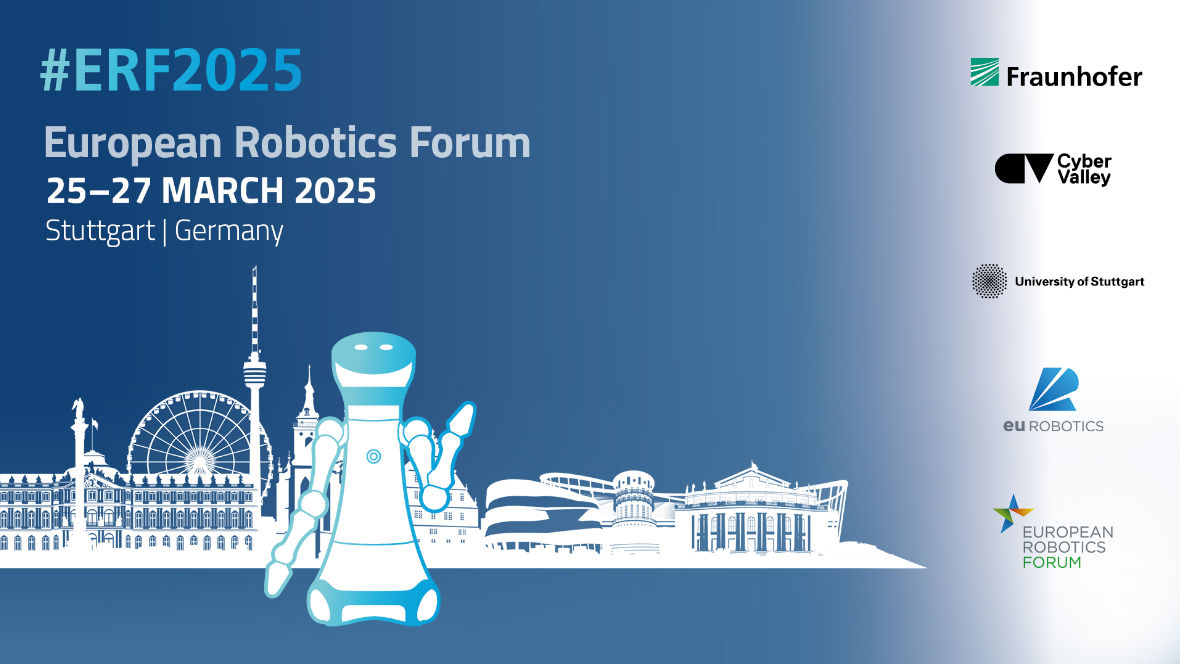 Graphic of the European Robotics Forum 2025 in Stuttgart with logos