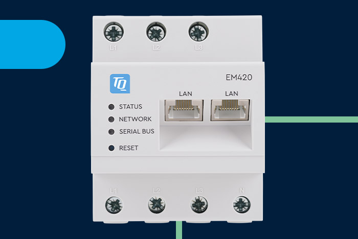 Product image EM420 from TQ-Automation with blue background and green stripe