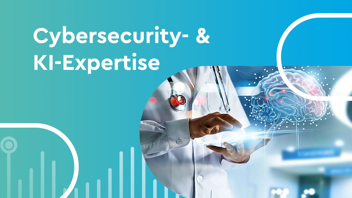 Cybersecurity und KI-Expertise Ausschnitt von einem Arzt mit Tablet in der Hand
