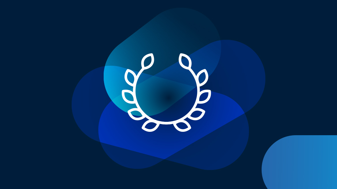 Weißes Icon Erfahrung auf blauem Hintergrund