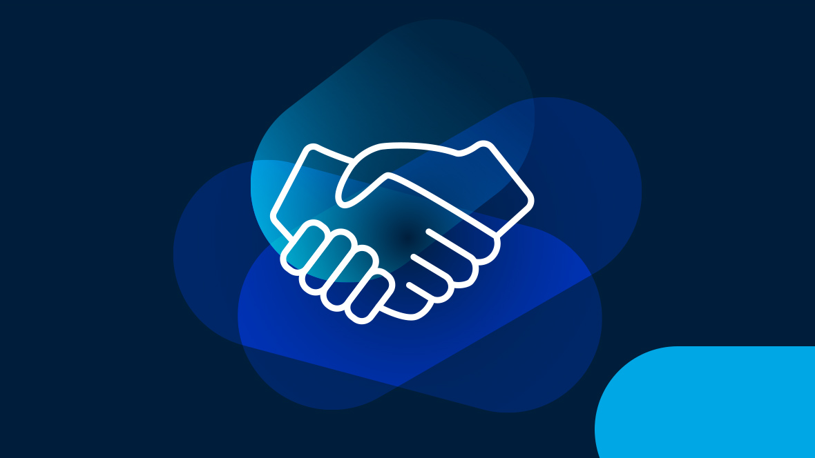 Weißes Icon Partnerschaft auf blauem Hintergrund