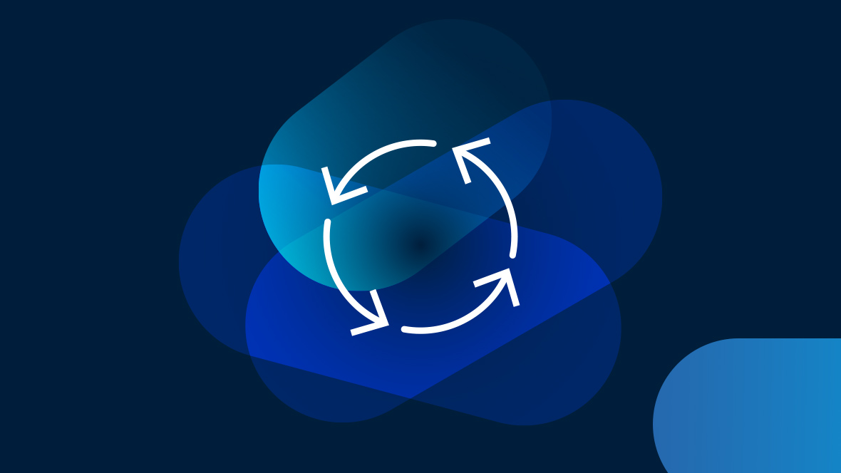 White icon four arrows as a circle on a dark blue background