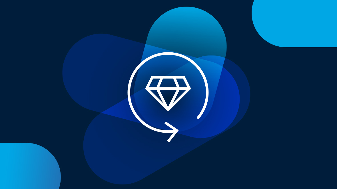 White icon arrow as a circle with a diamond in the center on a dark blue background