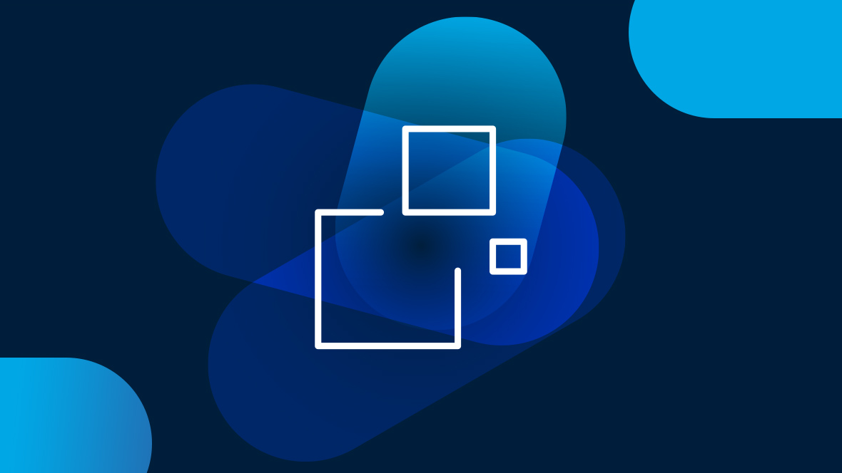 White icon three squares of different sizes on a blue background