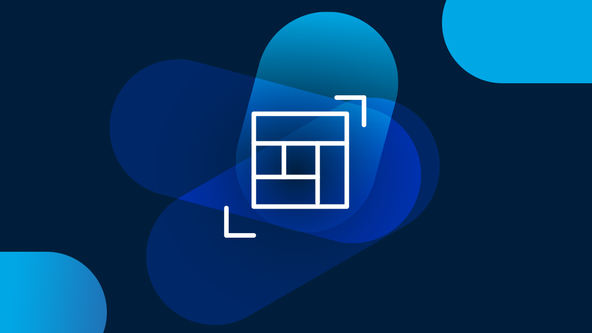 White icon square with arrows on dark blue background