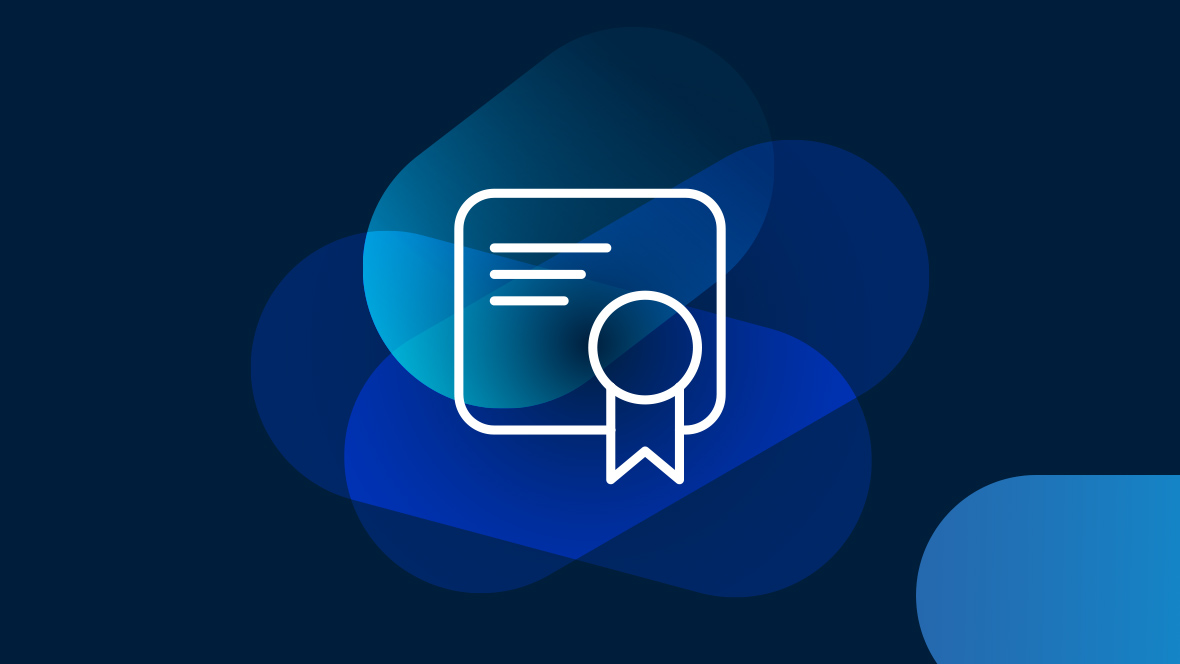 White icon of an award on a dark blue background
