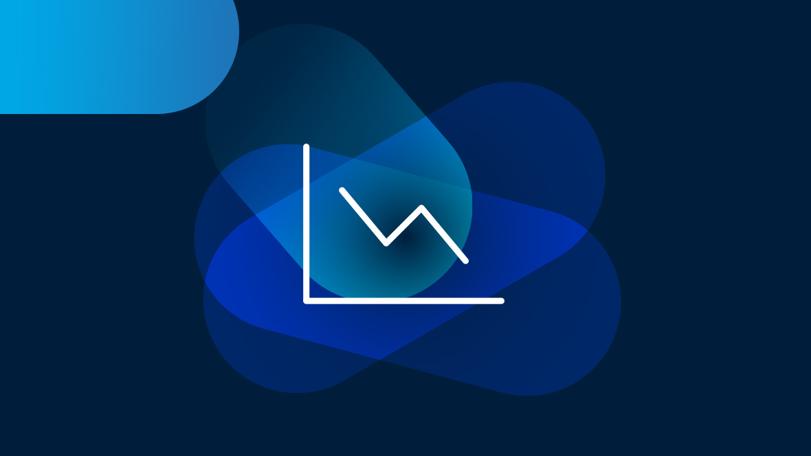 Weißes Icon von einem Diagramm auf dunkelblauem Hintergrund