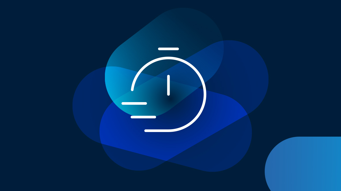 White icon of a stopwatch on a dark blue background