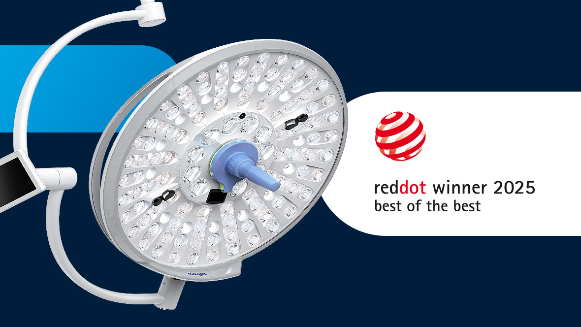 Polaris Dräger luminaire with Red Dot Design Award logo