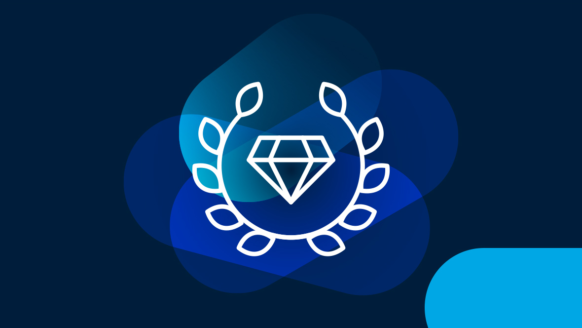 Icon diamond with laurel wreath on blue background