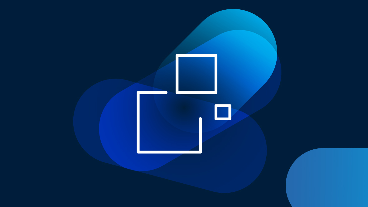 Icon of three squares of different sizes on a blue background