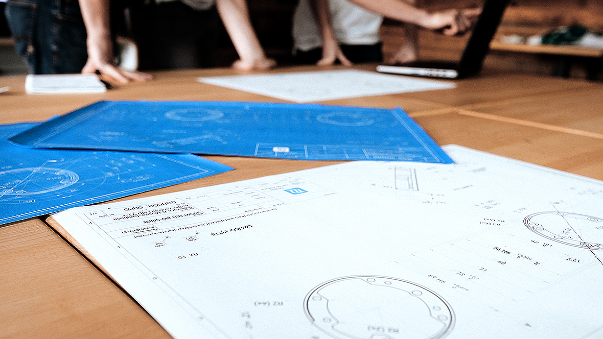 Construction drawings on a table