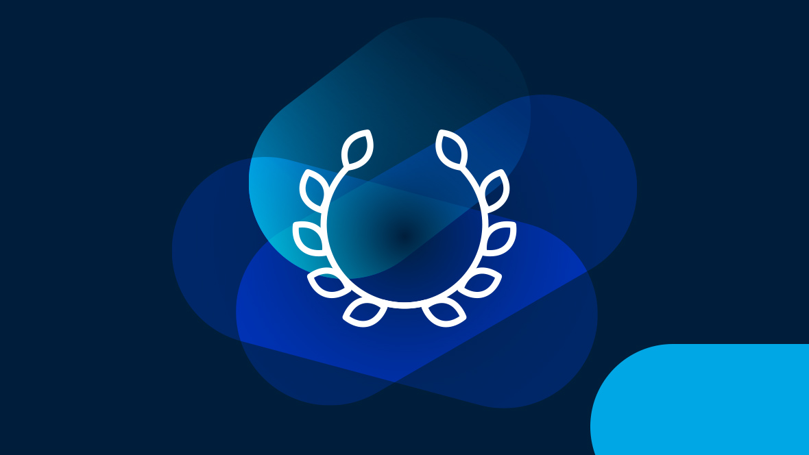 White icon laurel wreath on dark blue background