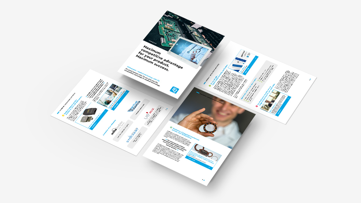 Four individual pages of the white paper on medical technology